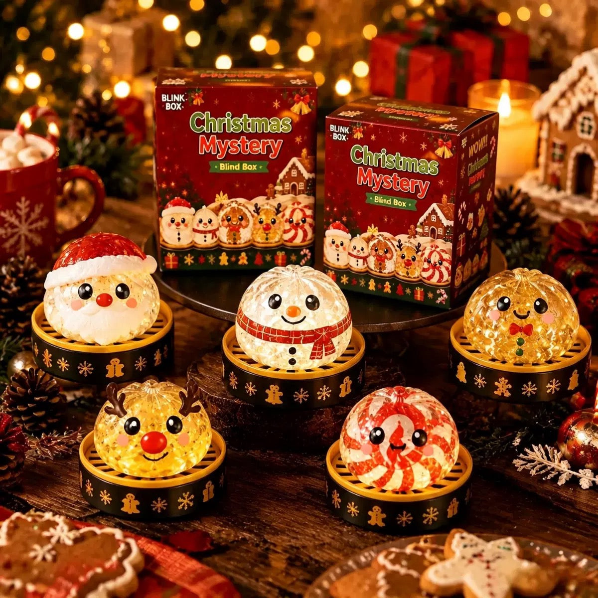 Christmas Dumpling Squishy Mystery Box - festive display