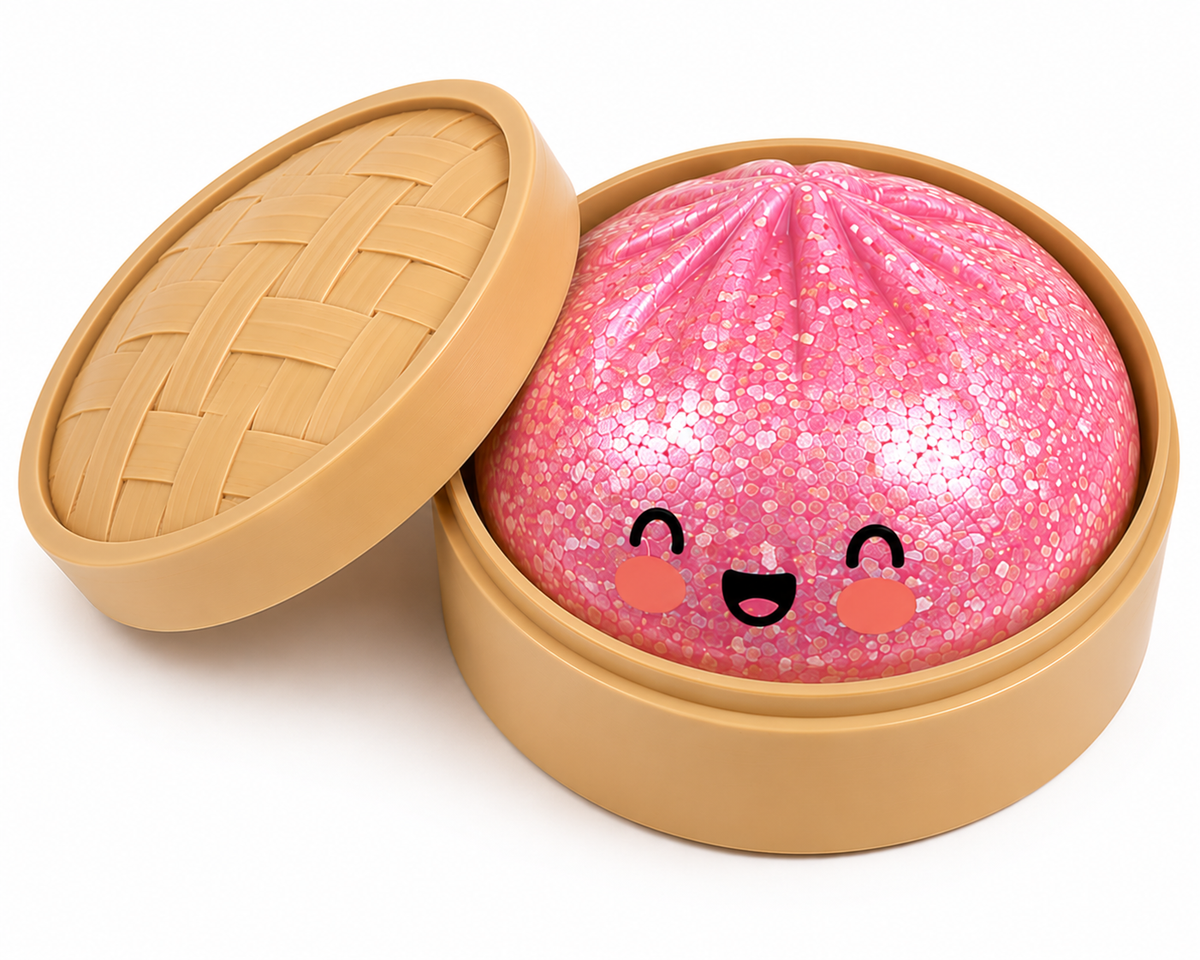 Glitter Edition Dumpling Squishy - glitter dumpling squishy in its basket case