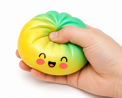 Glitter Edition Dumpling Squishy - rainbow dumpling squishy being squeezed
